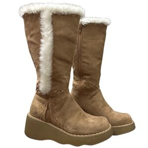 no boundaries moonlight suede platform zip up boots with faux fur
